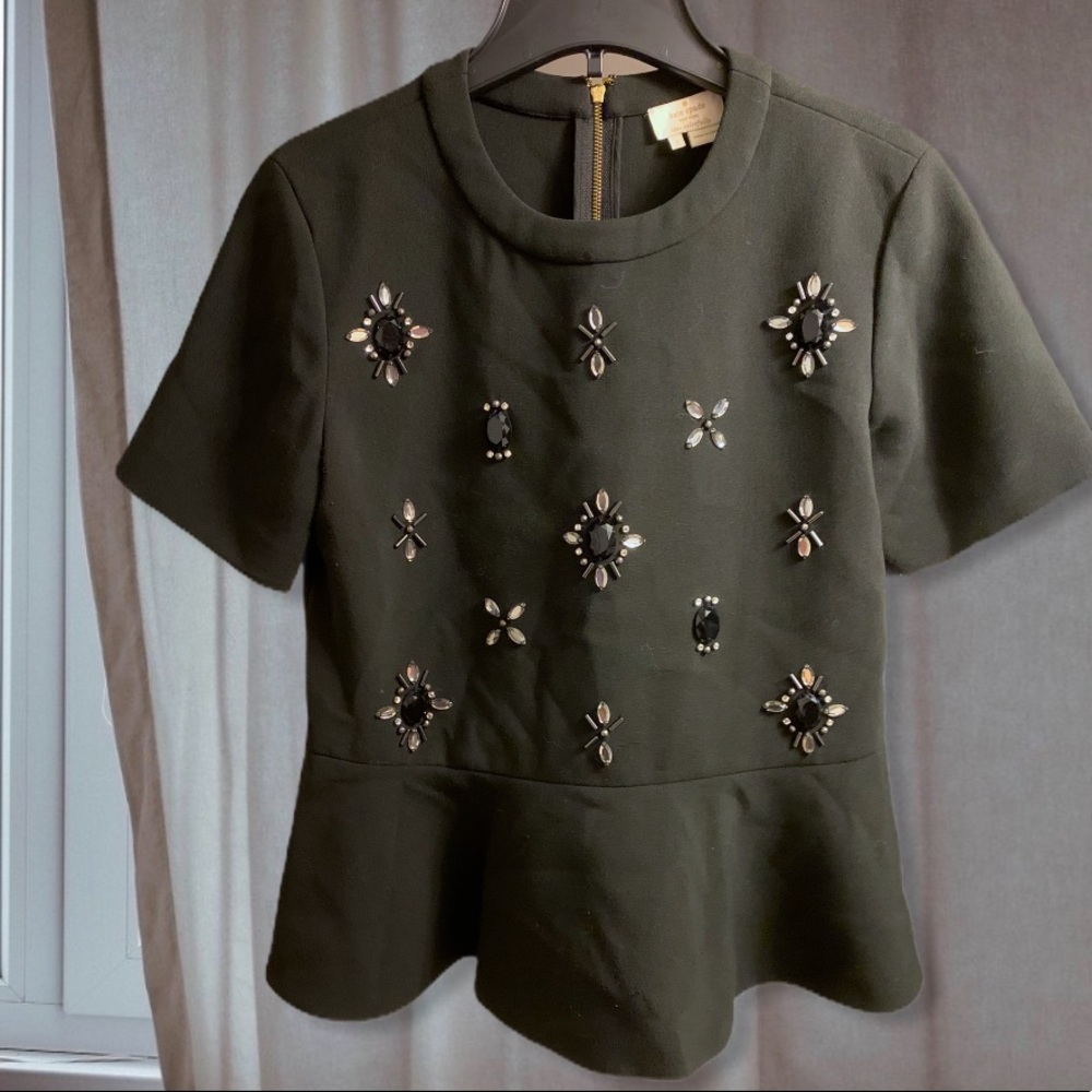Kate Spade New York Beaded Peplum Crepe Blouse